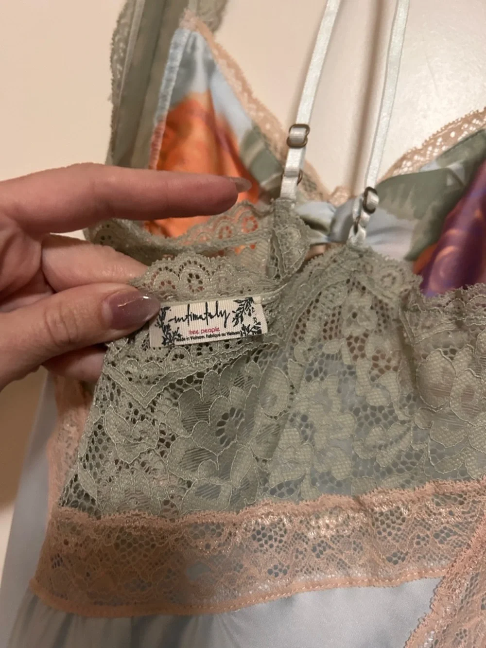 🌸🌺🌼Free People Intimately Light Blue Floral Lace Trim Long Slip Dress🌼🌺🌸 - Picture 14 of 14
